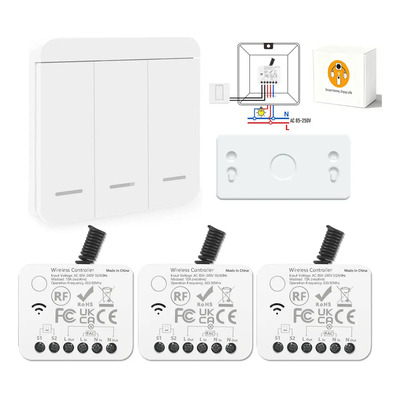 Kit Interruptor Inalámbrico De Pared Para Luz Y Ventilador Receptor Mini Que Se Oculta En Caja De Empalmes Instalación Fácil Sin Cableado 85-250v Control Remoto 30m Rf433 Para Casa Granja Oficina | Envío gratis