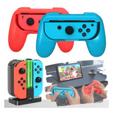 Suporte Gamepad Grip Joycon + Carregador Nintendo Switch Led