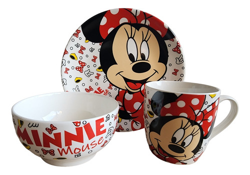 Vajilla Niños Desayuno Minnie X 3 Piezas Cerámica