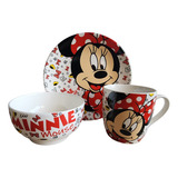 Vajilla Niños Desayuno Minnie X 3 Piezas Cerámica