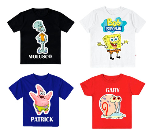 Roupa Infantil Conjunto 4 Camiseta Infantil Do Bob Esponja