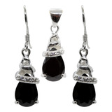 Conjunto Plata 925 Circones Negros