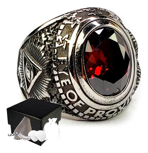 Combo Anillo Baphomet Rojo Y Ojo Que Todo Lo Ve Acero Inoxid