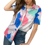 Blusa Con Botones Y Estampado Gráfico Para Mujer, Camisa De