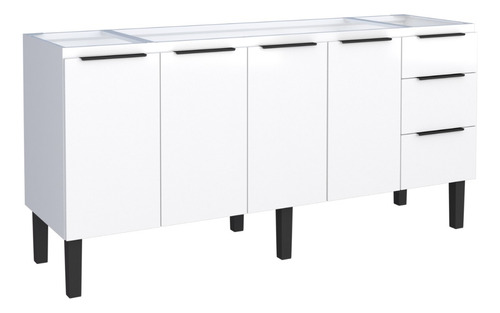 Gabinete Cozinha Jupter 2.00 Mt 100% Aço-4 Portas- 3 Gavetas Cor Branco