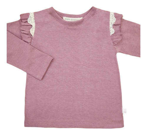 Remera Volado Puntilla Hombro Mini Anima Bebe Kids Ciruela