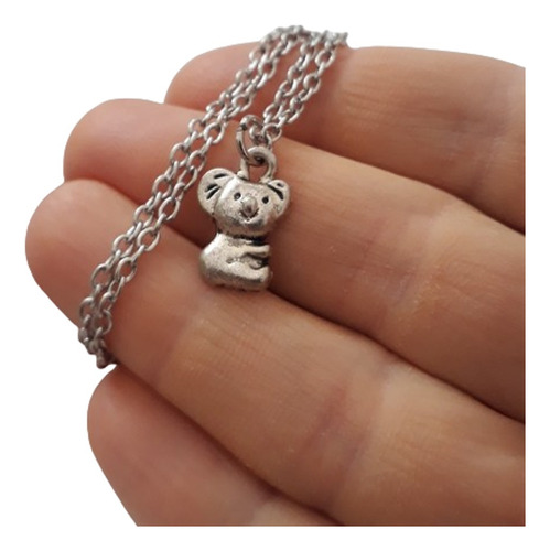 Collar Metal Plateado Dije Colgante Mini Koala Kawaii Cute