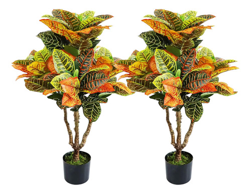 2 Plantas Artificiales De Croton, Árbol De Hojas De Violín D