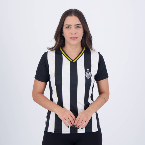 Camisa Atlético Mineiro Schoolers Feminina Preta E Branca