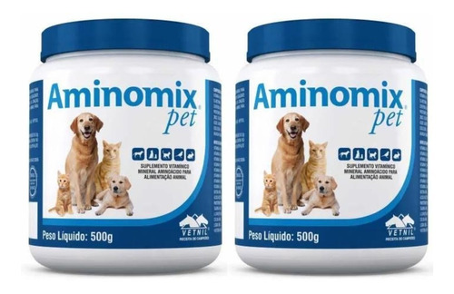  Aminomix Pet 500g Suplemento P/ Cães E Gatos - Vetnil - 2un