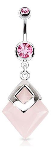 Cuarzo Rosa Semi Precious En Forma De Diamante Piedra Montad