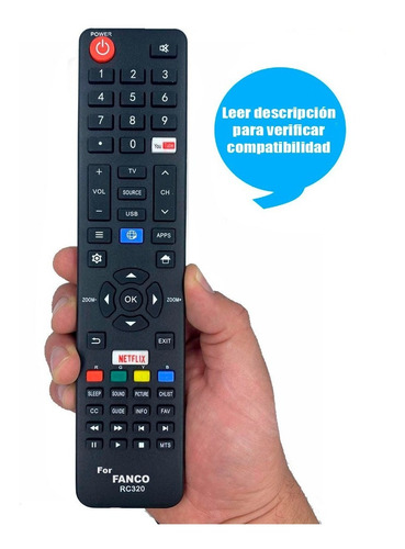 Control Remoto Smart Tv Fanco Rc320 + Pilas