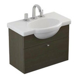 Mueble Para Baño Ferrum Y61ed De 640mm De Ancho, 485mm De Alto Y 380mm De Profundidad, Con Bacha Color Blanco Y Mueble Wengue Con Un Agujero Para Grifería