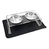 Suporte P/ Comida Cachorro Pequeno Pote Inox Duplo Acrílico