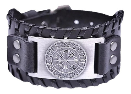 Pulsera Cuero Negro Vikingo Vegvisir Hombre Mujer Moda 2019