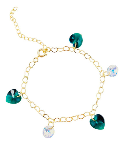 Pulsera Baño Oro 24k Corazón De Swarovksi® Emerald