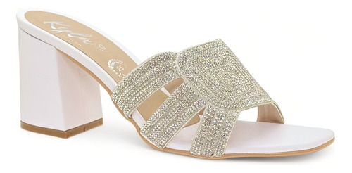 Sandalias Zapatillas Tacón Bajo Diamantes Para Dama Premium