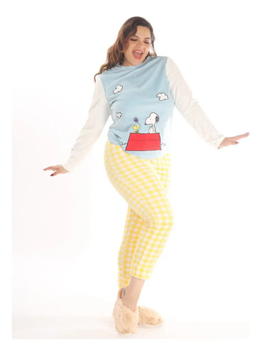 Pijama Snoopy Para Mujer Suave Calida Invernal Tejado Nubes