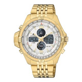 Reloj Digital Analógico Citizen Js1042-56a Para Hombre, Color De Correa Dorado Y Bisel, Color De Fondo Dorado, Blanco