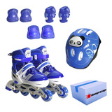 Patins Zippy Infantil Menino Azul Led Barato Kit Proteção