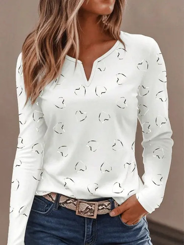 Top Moderno De Manga Larga Con Cuello En V Y Estampado De Co