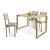 Mesa De Jantar E Cadeiras Steel Estilo Industrial Pés Em Aço Cor Dourado/off White