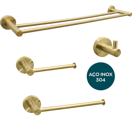 Kit Acessorios Banheiro Dourado Fosco Toalheiro 60cm Duplo