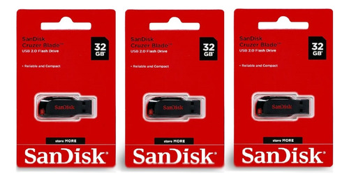 3 Pendrives Sandisk 32gb Entrada Usb 2.0 
