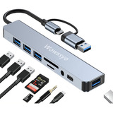 Adaptador Usb C Hub Tipo C, 8 En 1, Multipuerto, Usb 3.0, Sd