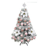 Árbol Navidad Canadian Snow 1,20 Kit 36 Pzs Gold Rose Sheshu Color Snow + Kit Plata