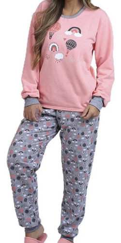 Conjunto Feminino Pijama Moletom Juvenil Blusa E Calça Longa