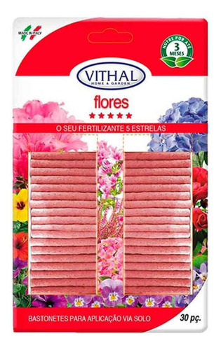 Fertilizante Bastonetes Pronto Uso Para Flores Vithal - 30un