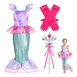 Vestidos De Princesas De Sirena Para Niñas,con 3 Accesorios