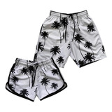 Kit Casal Moda Praia Bermudas Iguais Short Tactel Verão