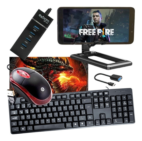 Kit Gamer Mobilador Teclado Mouse P/ Celular Free Fire Cod