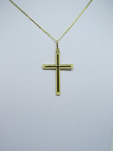 Corrente Piastrine 60cm + Pingente Crucifixo De Ouro 18k 750