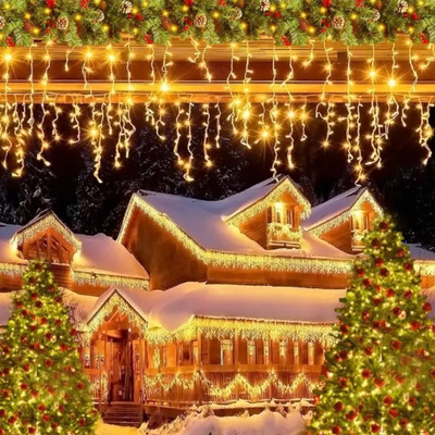 Cascada Luces Led 3.5m Luz Cálida Serie Navideña Cortina Blanco Cálido