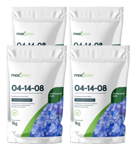 Kit 4 Fertilizante Adubo Forth Maxgreen 04-14-08 Jardim 1kg