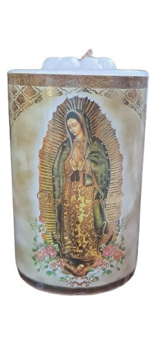 Cirio Chico Imagen Virgen De Guadalupe, Laminado De Oro.