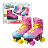 Patins 4 Rodas Rosa E Azul Ajustável 39 Ao 42 Cadarço Fenix