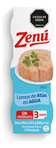 Lomo Atun Zenu En Agua X 3 Unidades X 80 Gr