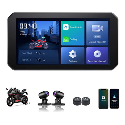Pantalla Para Moto Ottocast Carplay/android Auto Con Cámara