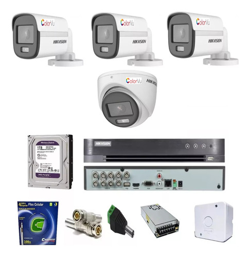 Kit Dvr 08 Ch Hikvision/ 03 Bullet Colorvu / 01 Dome Colorvu