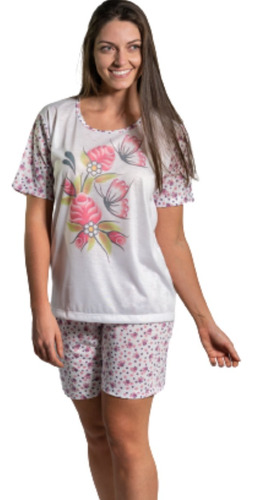 Pijama Bermuda Com Manga Feminino Linha Classica