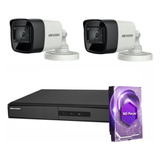 Kit Seguridad Dvr 4ch Hikvision + 2 Camaras 1080p 2mp + Disc