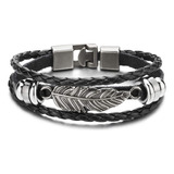 Coolsteelandbeyond Pulsera De Cuero Trenzado Negro De Hoja D