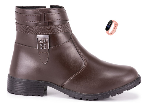 Bota Feminino Original Cano Curto Montaria Casual +relógio