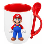 Taza Con Cuchara Super Mario Bross Película Cerámica 320ml