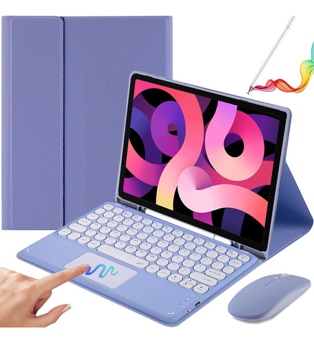 Funda C/teclado+mouse+lápiz P/iPad Pro11/air4/5 10.9 Púrpura
