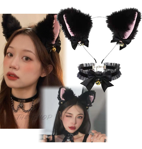 Arco Cabello Orejas De Gato Cadena Clavículas, Lazos Campana, Accesorio Para Pelo, Cosplay, Disfraz Fiesta Para Niñas, Lindas Orejas Peludas De Anime